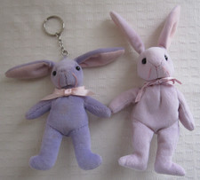 2  BUNNIES--5.5" TY 2001 Beanie Baby FLOPPITY & SCUNCI KEYCHAIN PURPLE 5" BUNNY