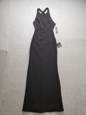 Lulus Women Maxi Dress XS Black Halter Neck Zip Sleeveless Stretched Logo Party