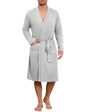 Mens Lightweight Knit V Neck Knee Length Kimono Robe w/Pockets XLarge Light Gray