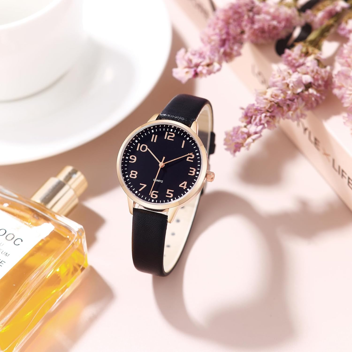 Women\'s All Black Dainty Analog Leather Waterproof Reloj Para Mujer Wrist Watch Black Chic Watch for Women Gold Plated Seagull, Minimalist  main image 3