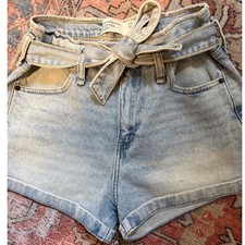 Abercrombie Fitch High Rise Paperbag Waist Denim Shorts Light Wash Blue 27/4