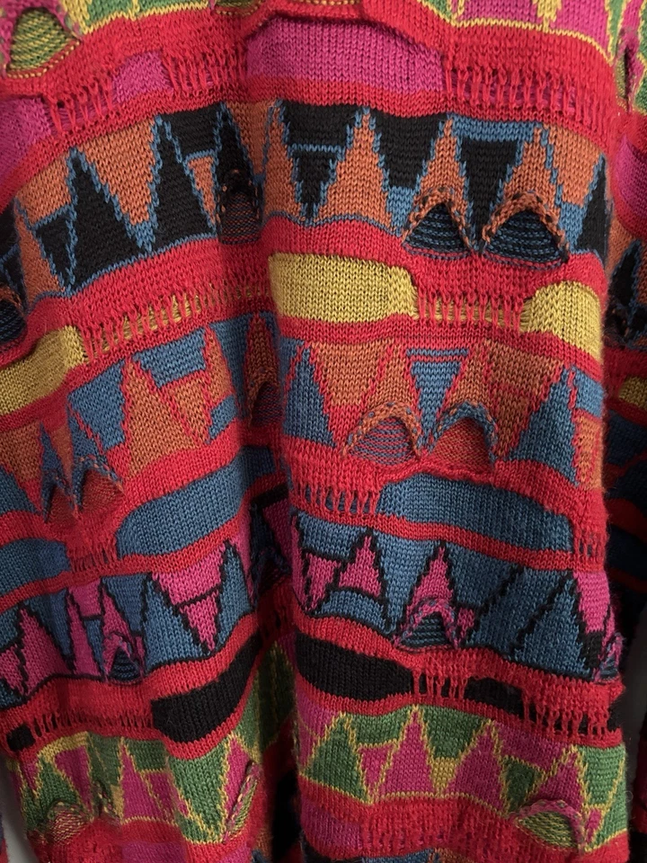 Suéter Estilo Coogi Vintage Para Mujer XL - Mezcla de Lana Acrílica Abstracto Retro Rojo Foto 2 de 4