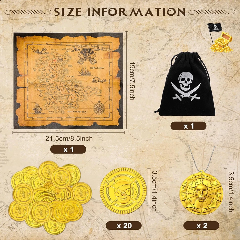 88 Piezas Cofre del Tesoro Pirata para Niños, Color Antiguo Gran Cofre del Tesoro Caja, Hun Foto 3 de 4