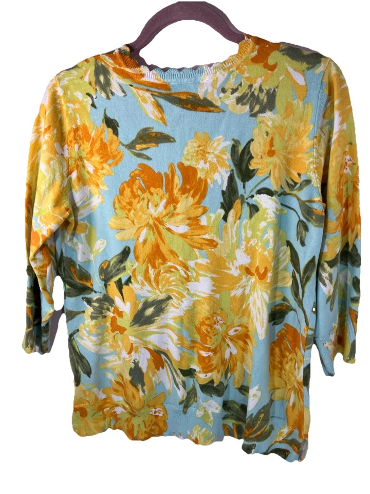 Isaac Mizrahi Live! Cárdigan Acuarela Estampado Floral Amarillo Talla M Cottagecore Foto 2 de 4