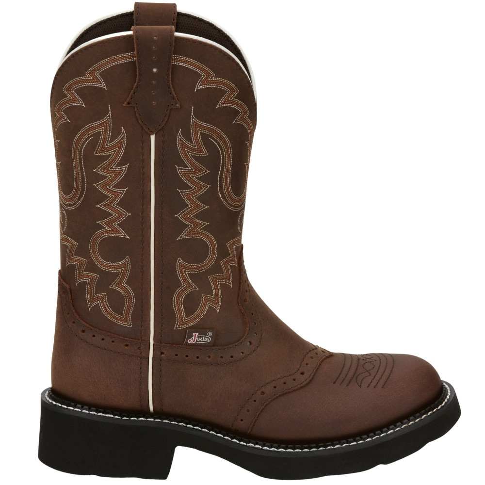 Justin Boots Inji Embroidered Round Toe Cowboy Boots for Women in Brown GY9909