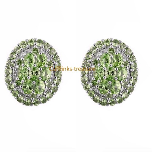 Natural Peridot Gemstones with 925 Sterling Silver Cufflinks For Men's  #595 - Picture 1 of 5