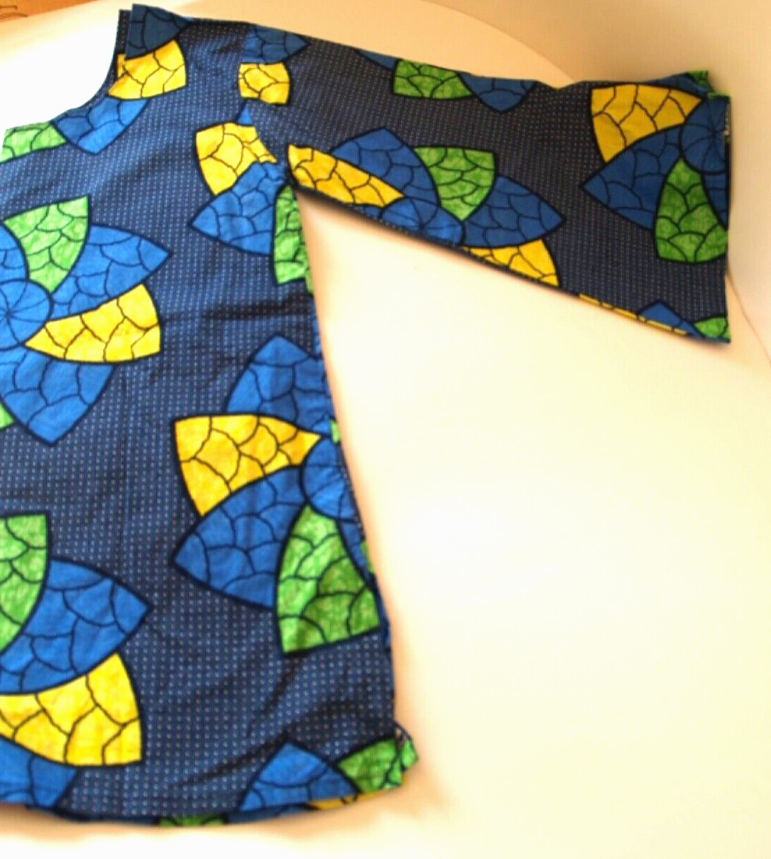 Vintage African wax print top size 10/12  blue yellow navy green Vlisco image 5