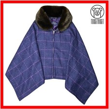Rydale Wool Tweed Poncho Shawl Cloak Coat W Faux Fur Purple Collar Country Ry2