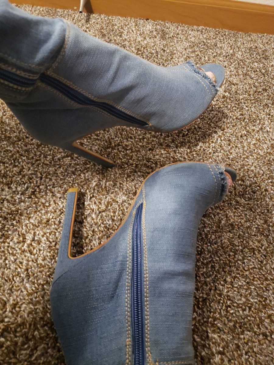 denim thigh high boots size7 | eBay