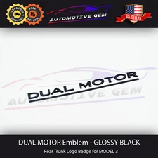 Tesla DUAL MOTOR Emblem GLOSS BLACK Model 3 & Y Rear Lid Trunk Emblem Logo Badge