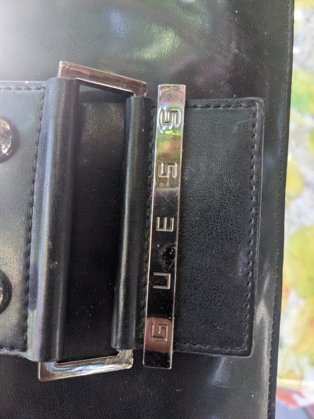 Guess Black Faux Patent Leather Shoulder Purse Bag Gem