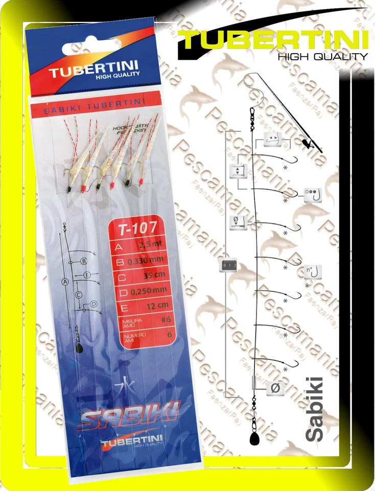 Sabiki Tubertini T-107 cm.250 6 ami fluorocarbon pelle pesce pelagici - Immagine 2 di 4