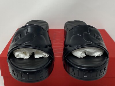 $450 Valentino Garavani Black 03 Atelier Rose Slide Sandals $450 Valentino Garavani Black 03 Atelier Rose Slide Sandals