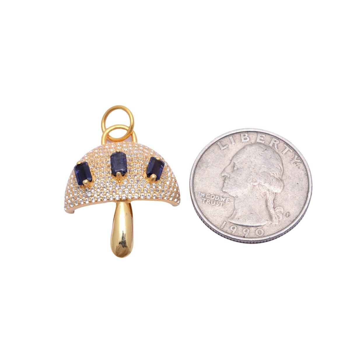 White topaz Mushroom Charm,Iolite Mushroom Charm,Sterling  display picture 1