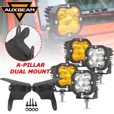 AUXBEAM 3'' LED Driving Lights Cube Fog Pods + Mount Bracket For Jeep Wrangler JL