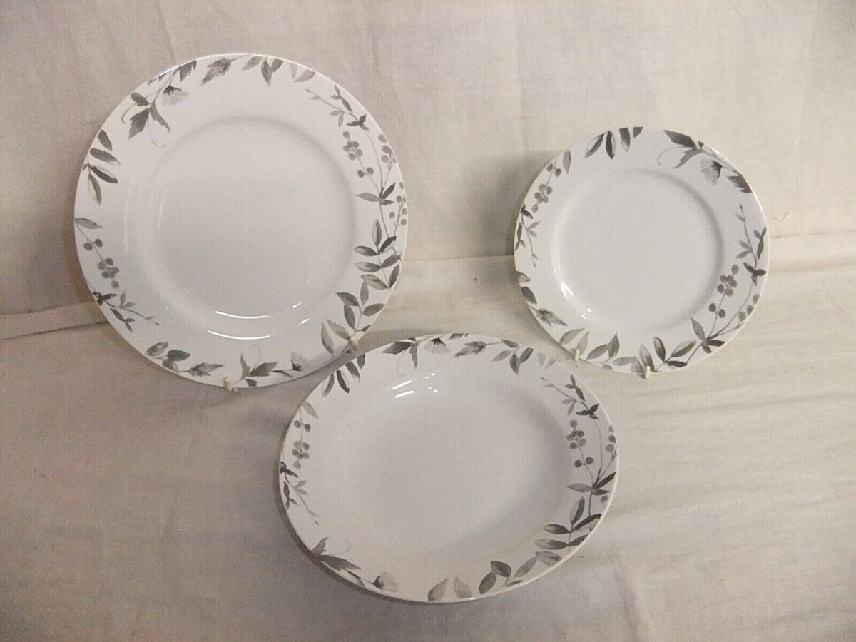 John Lewis dishwasher microwave safe modern plates, grey leaves 4F3A