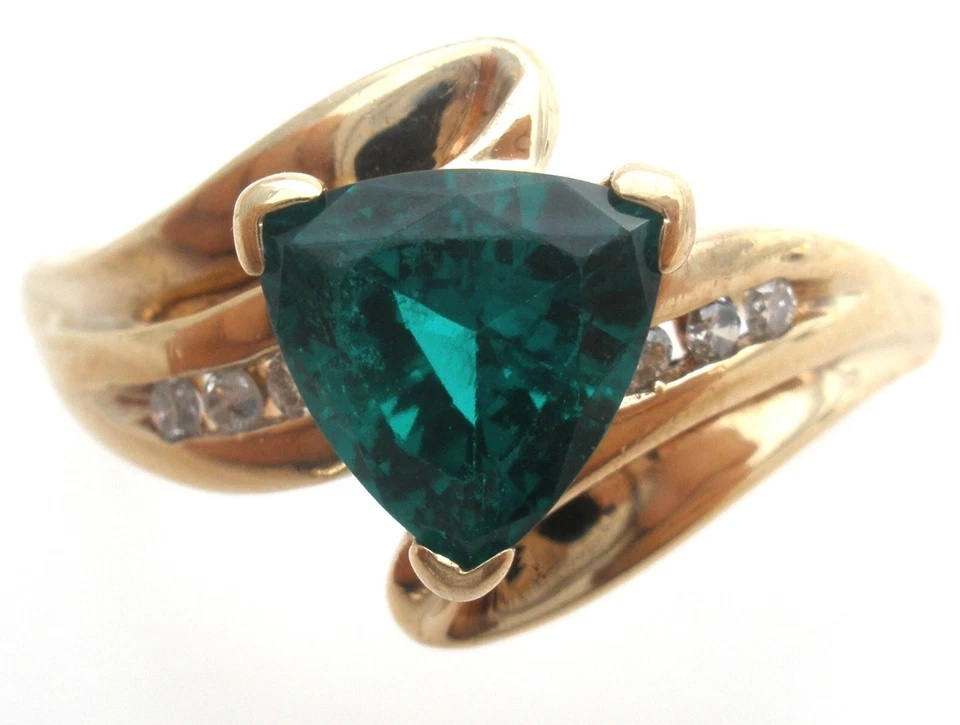 Dark Green Topaz & Diamond Ring 10K Yellow Gold Size 10 LGL Vintage Jewelry - Image 2 of 4