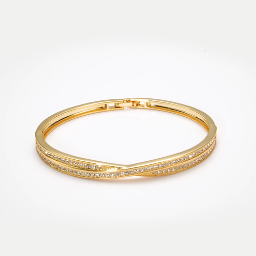 Gold Plated Crossover Bangle Created with Zircondia® Crystals (7 Inch) by Philip - 第 1 支影片,共 1 支