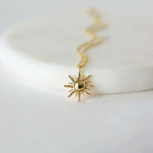 Authentic SUNBURST SUN SUNSHINE SUMMER pendant GOLD plated charm 18K necklace 20" women