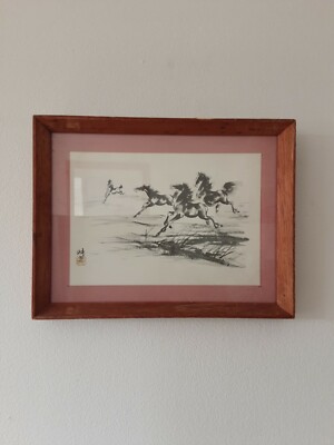 Xu Beihong Original Vintage 50er Jahre Chinesische Galoppierende Pferde Druck