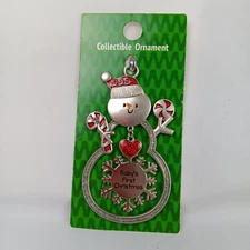 Ganz Collectible Ornament Snowman Babys Fist Christmas Red Silver Heart Candy