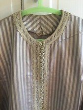 Lovely Vintage 1970s Cotton Kaftan Caftan Hand Stitched in Egypt w/ Cord Trim