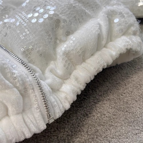 Women Glitter Sequins Quilted Padded Short Coat Fashion Jacket Winter Club Party - Picture 11 of 22