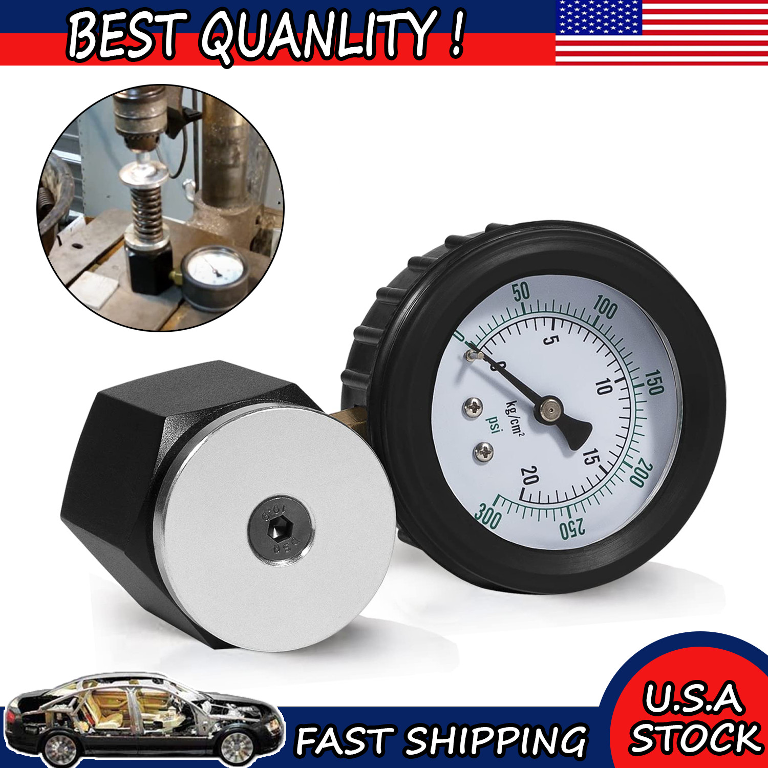 0-300 PSI 66835 Universal Mini Valve Spring Pressure Tester Gauge 0-20 kg/cm2