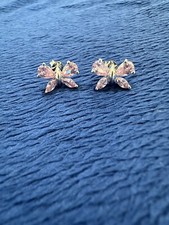 Sterling Silver 925 Pink Cubic Zirconia Butterfly Stud Earrings