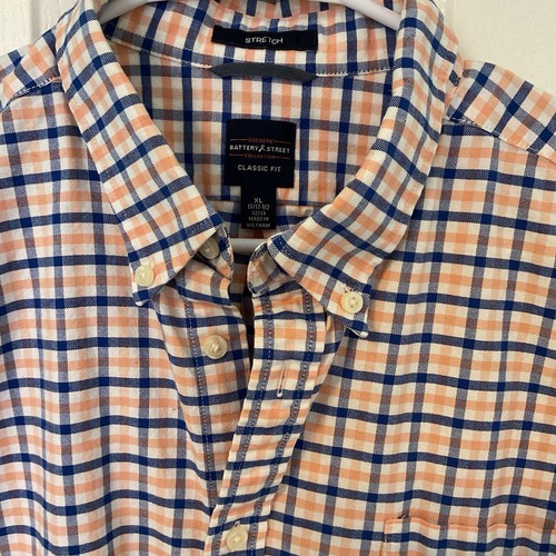 Dockers Battery Street Stretch Collection Orange Blue Plaid Men's Size XL