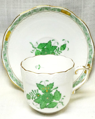 CHINESE BOUQUET GREEN Herend Tall Tea Cup & Saucer 707-2 NEW NEVER USED Hungary