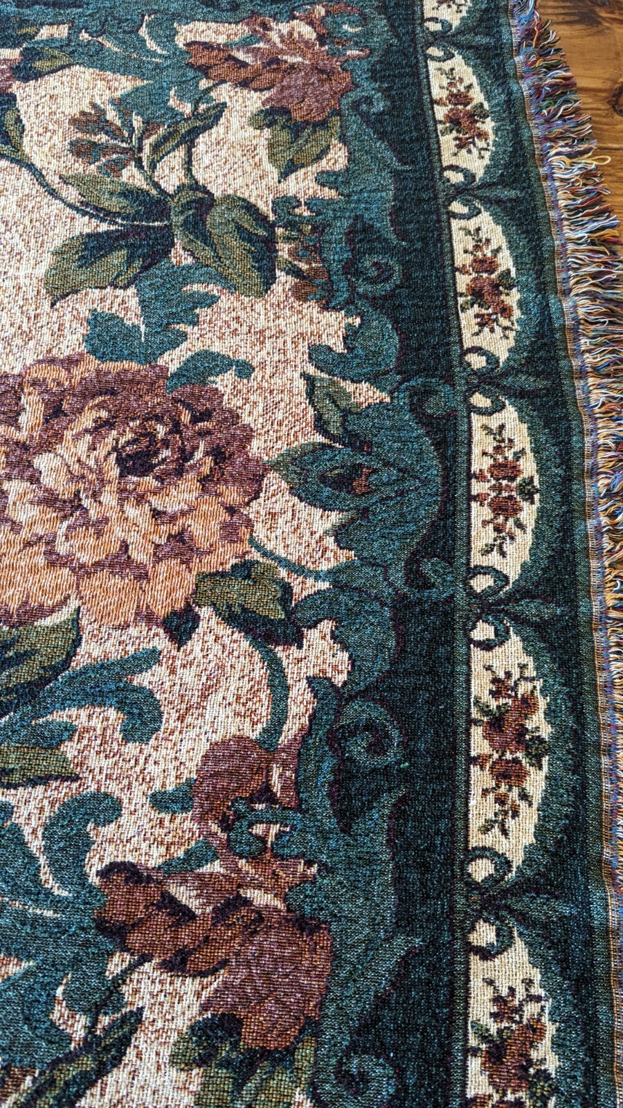 Vintage Floral Woven Knit Tapestry Throw Blanket Leaves Floral 63x48