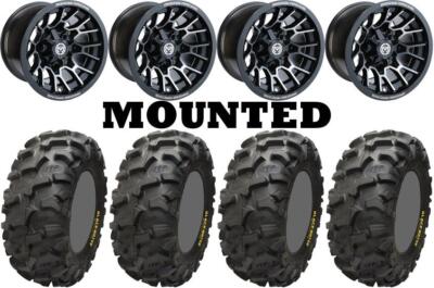Kit 4 ITP Blackwater Evolution Tires 28x10-14 on Moose 24X Black Wheels TER