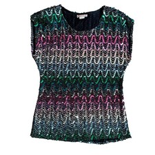 VTG 70s 80s JOSEPH II Sequin Metallic Thread Top Multi Color Party Blouse Large