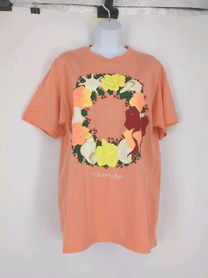 Vintage Single Stitch Florida Peach Shell Flower Wreath Christmas Shirt Large