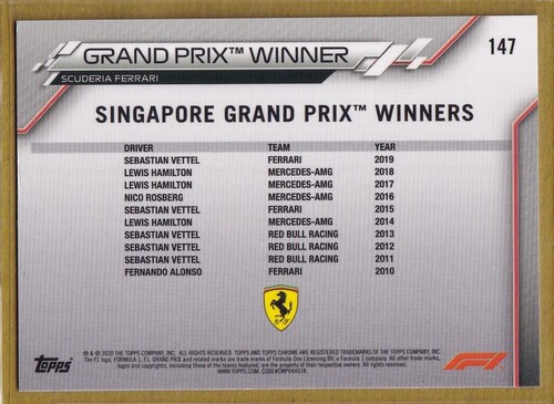 2020 Topps Chrome Formula 1 #147 Sebastian Vettel / Grand Prix Winners - Photo 2 sur 2
