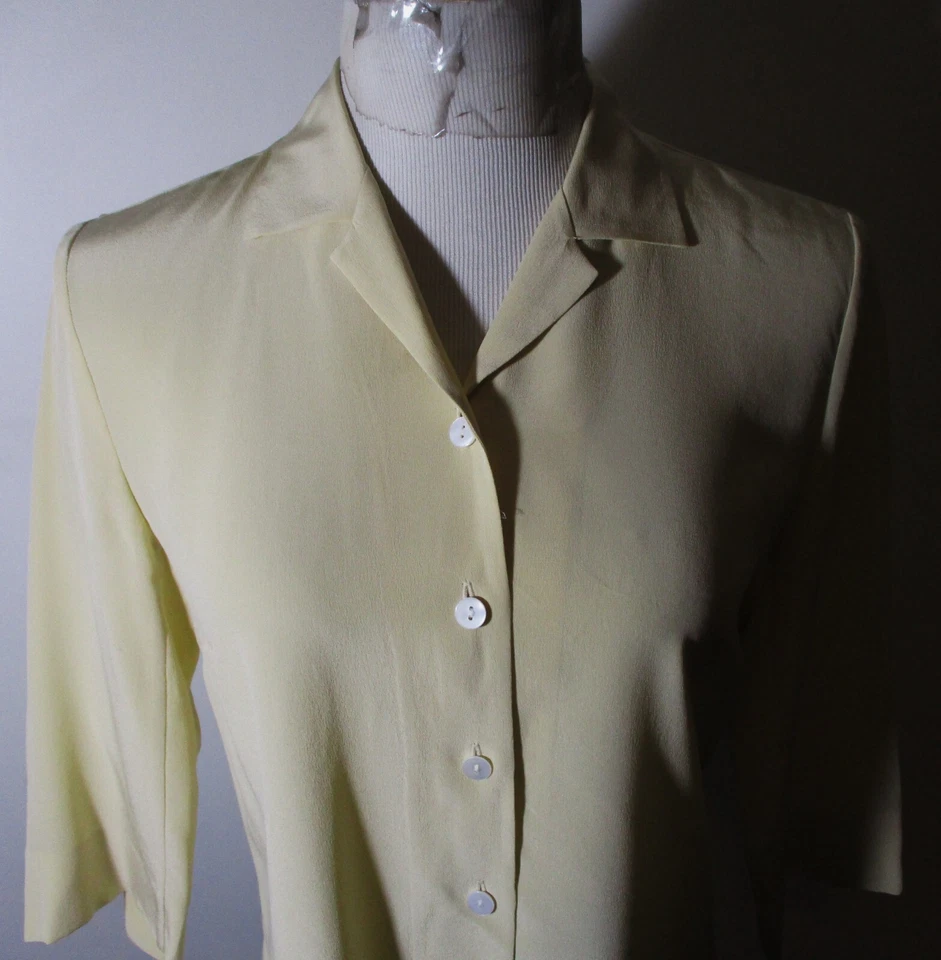 JOSEPHINE CHAUS 米色 100% 真丝 3/4 袖衬衫 8 码宠物。 — 第 2/4 张图片