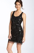 Adrianna Papell Sequin  Paillette Mesh Dress Sz 10 Black