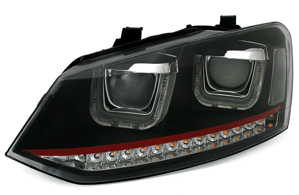 Scheinwerfer Set für VW Polo 6R / 6C mit roter Leiste U- Tube LED - Bild 4 von 4