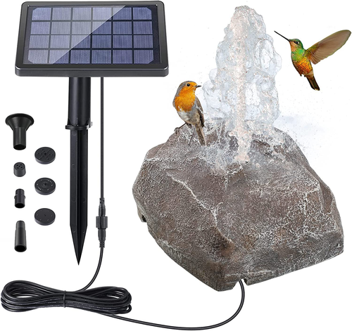 Solar Fountain Bird Bath with Solar Panel, Rockery Granite Water with 5 Nozzles - Picture 9 of 12