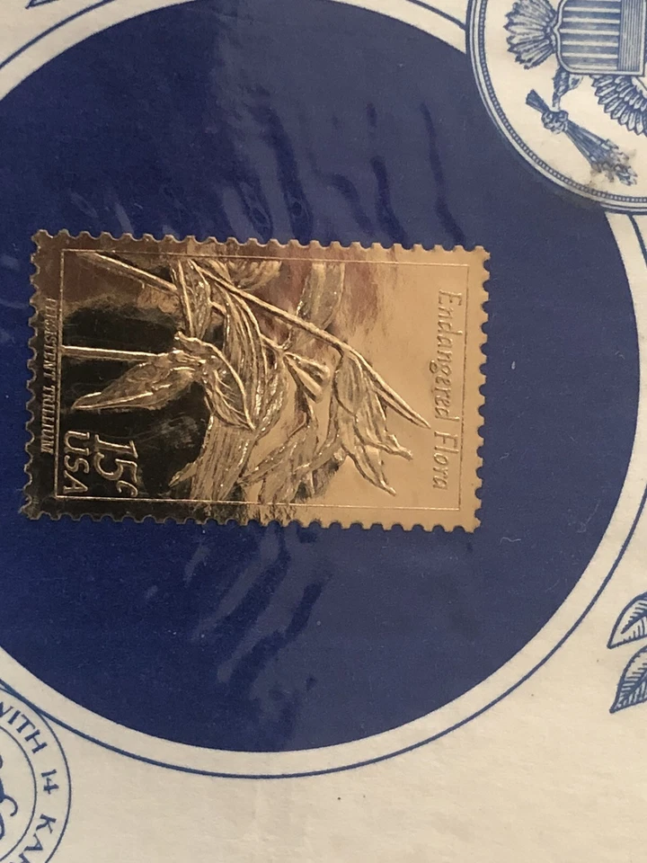 1979 Endangered Flora primeiro dia de emissão capa 15 quilates com selo réplica dourado - Imagem 3 de 4