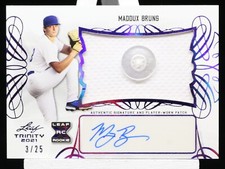 2021 Leaf Trinity Maddux Bruns Button Patch Auto XRC Purple #3/25 Dodgers