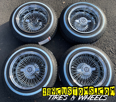4 13'' 72 SPOKES LUXOR WIRE WHEELS TIRES 13x7 2 BAR LOCKING KNOCKOFFS BLACK EAGLE