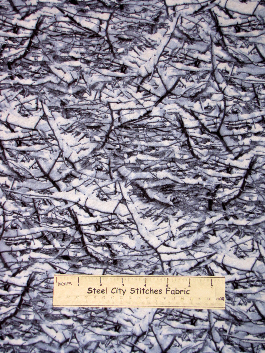 Timeless Treasures Nature Winter Snow Covered Branches Twigs Cotton Fabric YARD