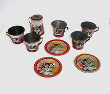 Antique Ohio Arts / Buttler Bros Tin Litho Tea Set KIttens 9 pcs