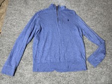Polo Ralph Lauren Sweater Mens M Blue 1/4 Zip Mock Neck Knit Pullover Logo
