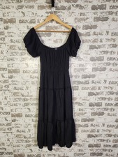 Trixxi Tiered Maxi Dress Small Black Boho Milkmaid Peasant Smocked Waist Cottage