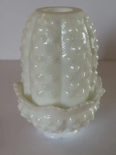 Vintage Fenton White Milk Glass Hobnail Fairy Lamp Light Candle Holder 4.75”