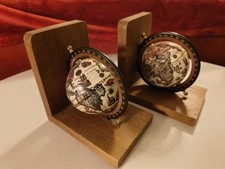 2 x Buchstütze Globus Weltkugel Holz Vintage Bücherregal