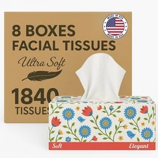 Premium Bulk Tissues, 8 Boxes of 230 Count, 2-Ply Soft Facial Tissues for Off